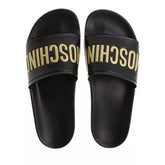 MOSCHINO Logo Debossed Open Toe Slides at Gravity NYC
